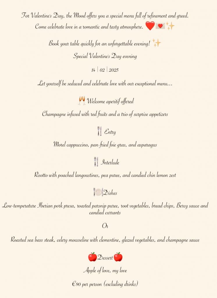 Valentine day menu